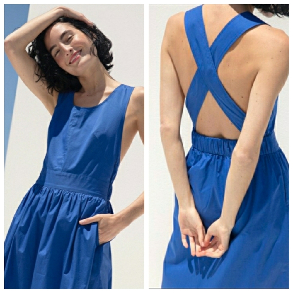 Everlane Clean Cotton Cross-Back Blue Dress Size 4
